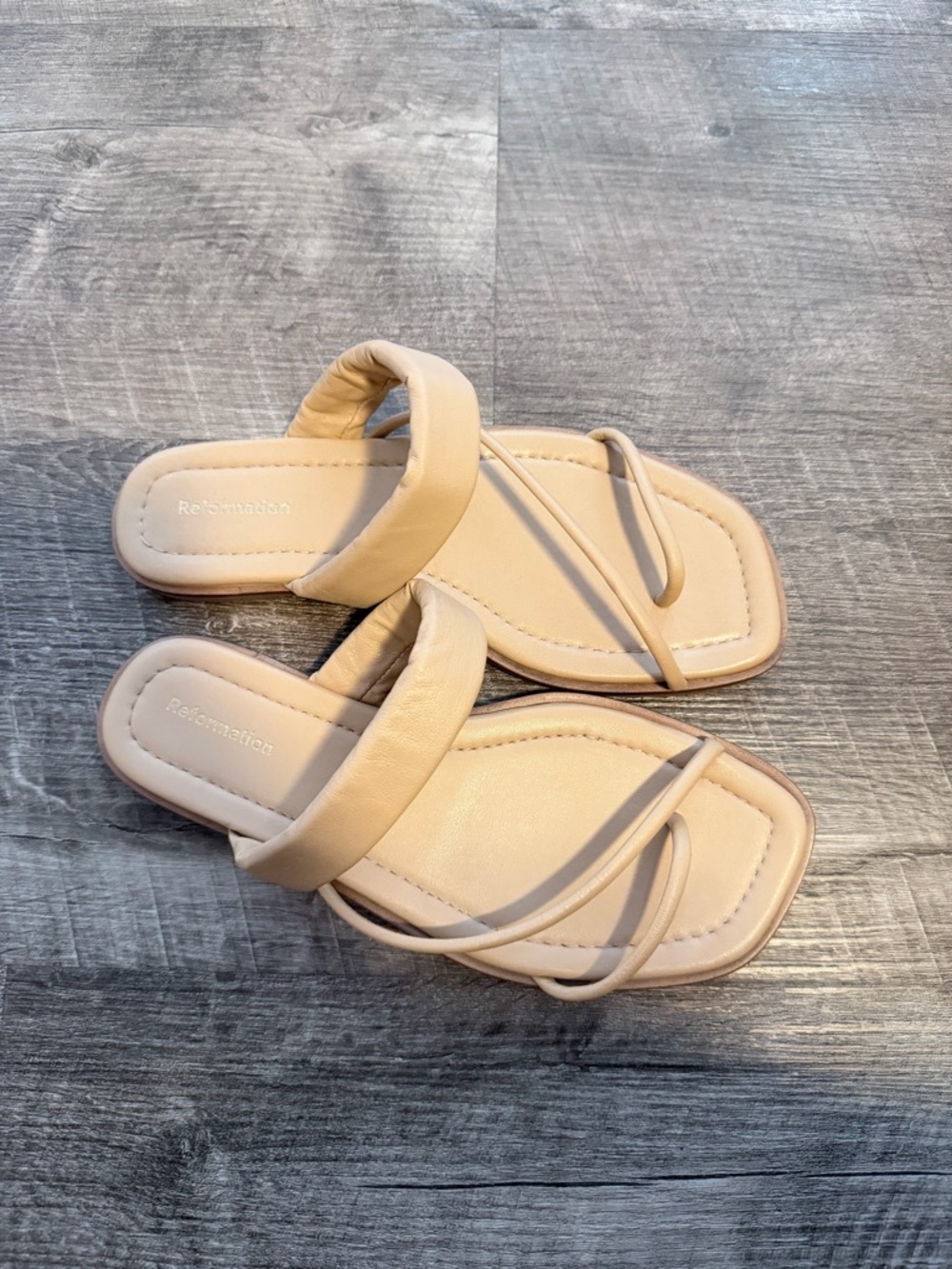 Reformation Nude Twisted Strap Toe-Loop Sandals